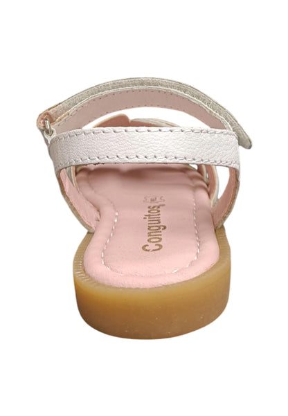 Sandali bambina Conguitos Rivets bianco argento pelle