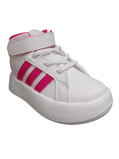Scarpe sneakers Bambine adidas GRAND COURT  bianco-fuxja laccio elastico e velcro