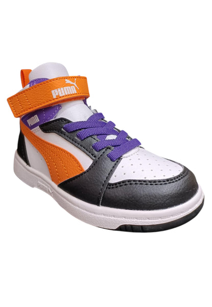 sarpe sneakers Bambine e ragazze PUMA REBOUND  bianco-nero-fuxja-arancione laccio elastico e velcro
