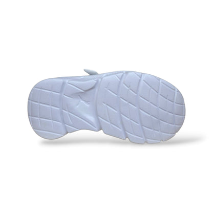 Sneakers Puma Flex Focus bianche in pelle con velcro, taglie 20-35