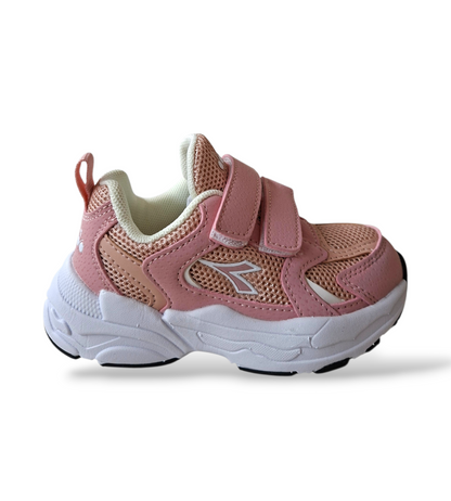 Diadora Alley – Scarpe Bambina Bianco Rosa | Scamosciato e Doppio Velcro | Taglie 22-27