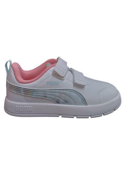 Scarpe sneakers Bambine e ragazze PUMA COURTFLEX  bianco-argento laccio elastico e velcro