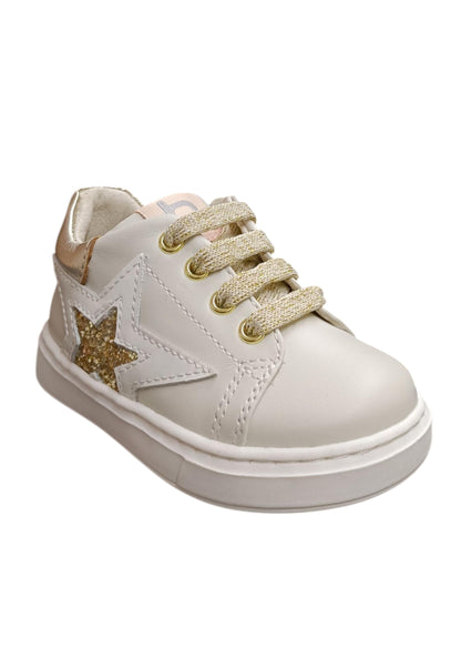 Sneakers primi passi bambina Balducci Cita bianco oro pelle - Eleganza preziosa con chiusura lacci
