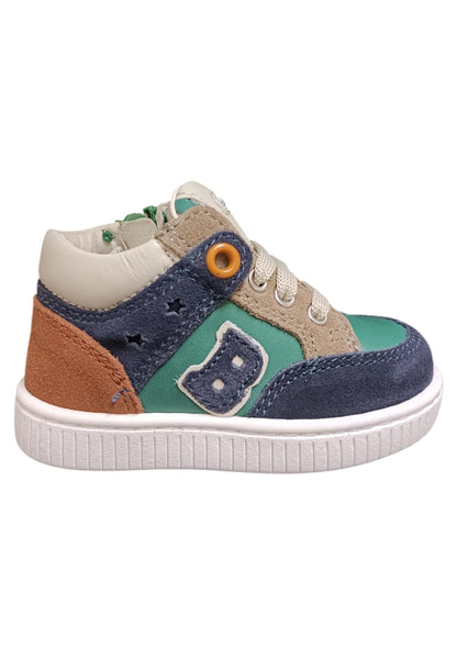 Sneakers primi passi bambino Balducci Cita blu verde bordeaux pelle - Stile tricolore con lacci