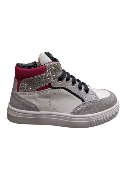 Sneakers bambina Balducci Butter bianco argento fucsia pelle - Glamour trendy con zip laterale