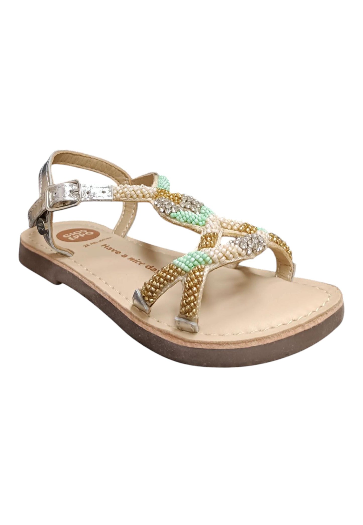 Sandalo bambina Gioseppo Komensky argento pelle fibbia comfort elegance