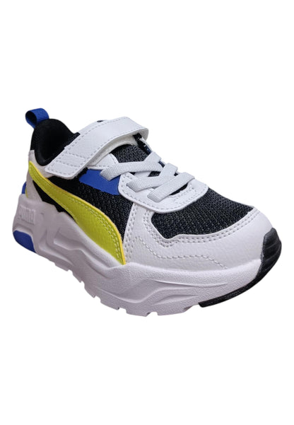 Scarpe sneakers Bambini e ragazzi PUMA TRINITY  bianco-nero-giallo laccio elastico e velcro