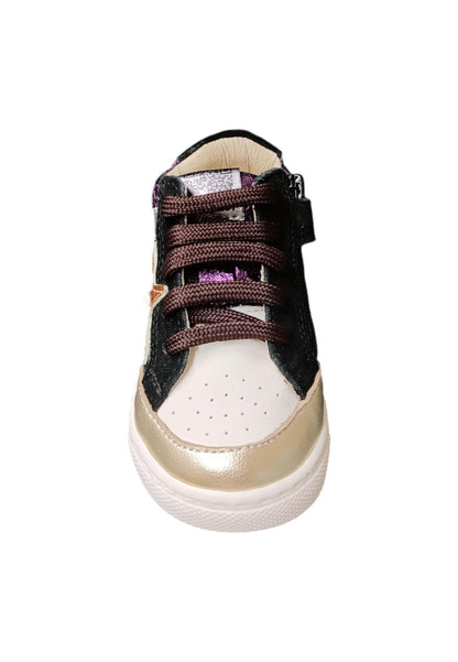 Scarpe sneakers Bimba ciao STAR BABY  bianco-verdone-viola-nero-arancione laccio e zip laterale