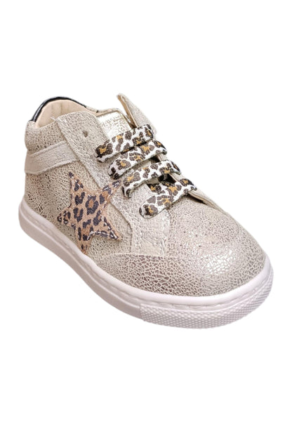 Ciao Star Baby Sneakers Primi Passi Bimba Platino Nero - Scarpe Pelle Zip