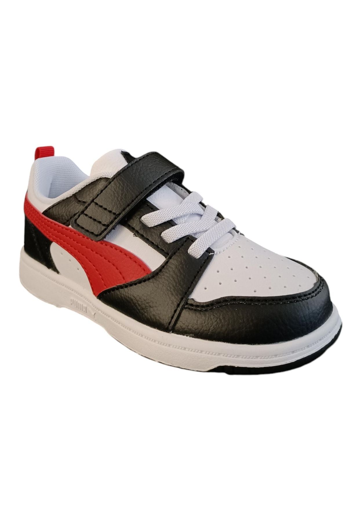 Scarpe sneakers Unisex bambini PUMA REBOUND  bianco-nero-blue laccio elastico e velcro