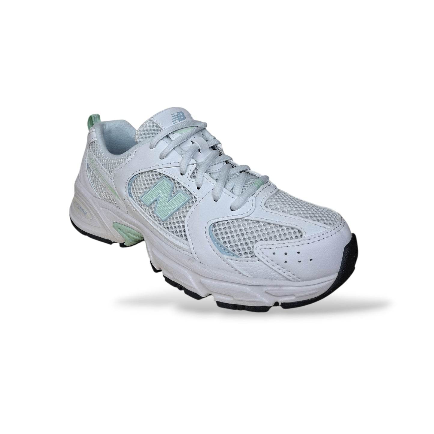 New-Balance-530-ragazzi-tomaia-pelle-tessuto-bianco-verde-Scarpetteria-Gica-Trani
