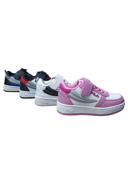 Scarpe sneakers Unisex bambini fila REGA  bianco-nero-celeste-grigio laccio elastico e velcro
