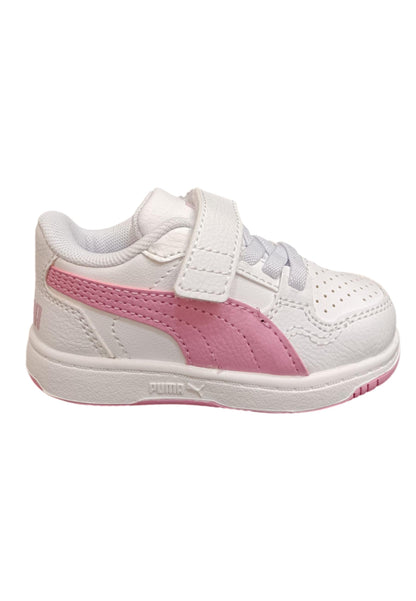 Scarpe sneakers Bambine e ragazze PUMA REBOUND  bianco-rosa laccio elastico e velcro