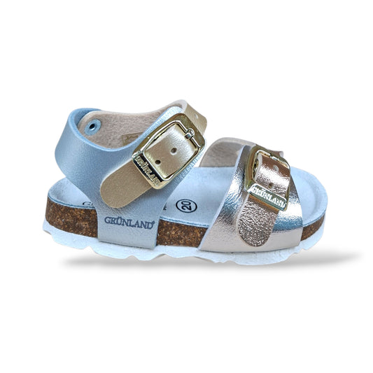Sandalo Bio Sughero Bambine Grunland Junior Aria Argento Multi – Primissimi Passi Fibia EVA Cerimonia