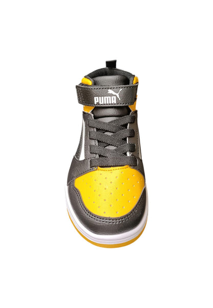 Scarpe sneakers Unisex bambini PUMA REBOUND  bianco-nero-giallo laccio elastico e velcro
