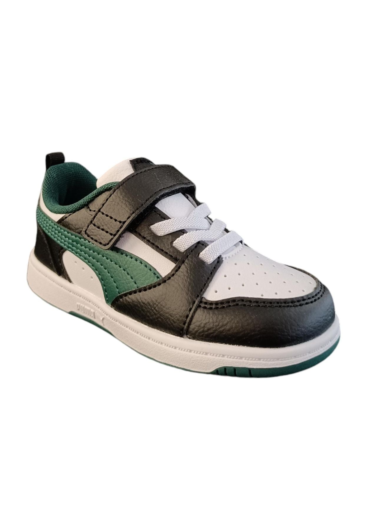 Scarpe sneakers Unisex bambini PUMA REBOUND  bianco-nero-blue laccio elastico e velcro