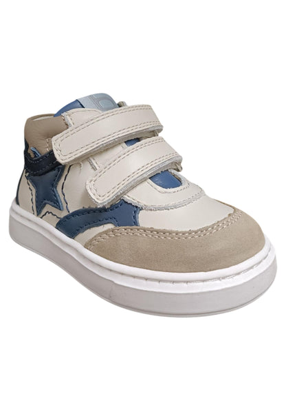 Sneakers primi passi bambino Balducci Cita beige blu pelle - Stile naturale con velcro