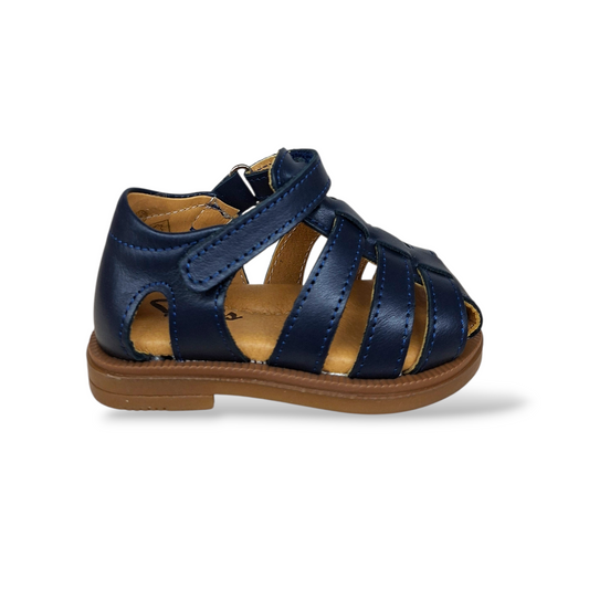 Ragnetto primi passi bambino Platis in pelle blu semi-aperto Scarpetteria Gica Trani

