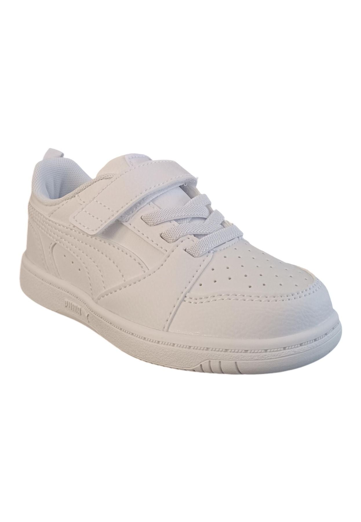 Scarpe sneakers Unisex bambini PUMA REBOUND  bianco-nero-blue laccio elastico e velcro