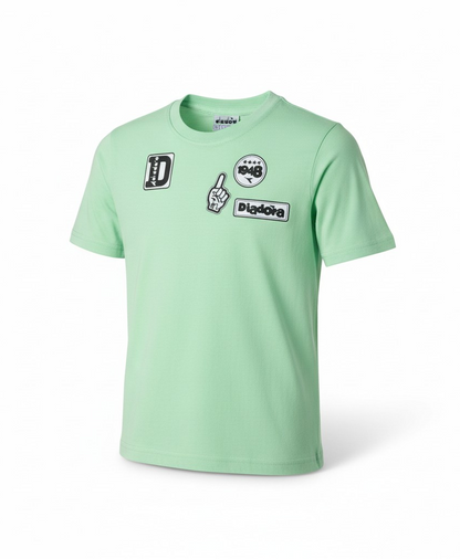 T-shirt Diadora Bambino Verde-Bianco con Logo - Collezione PE2026
