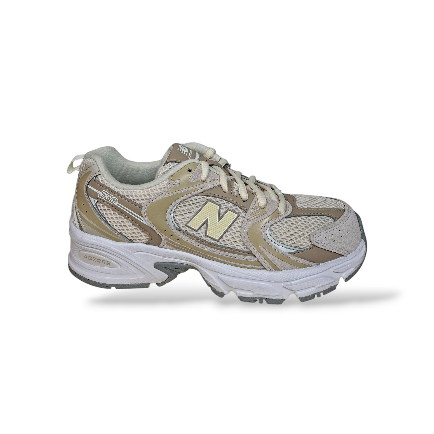 Sneakers bambino New Balance 530 beige bianche laccio