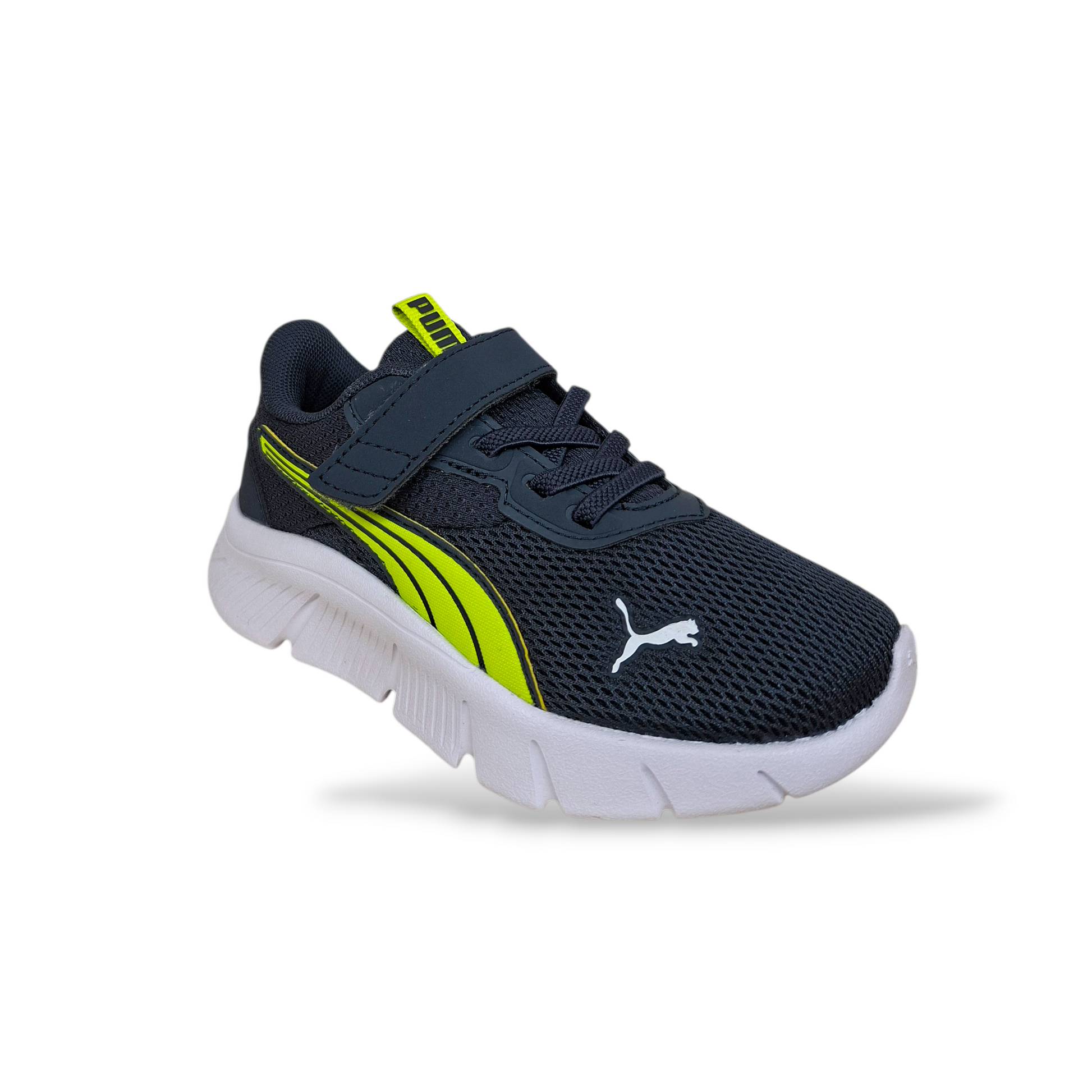 Scarpe-bambino-Puma-FlexFocus-mesh-traspirante-grigio-giallo-Scarpetteria-Gica-Trani
