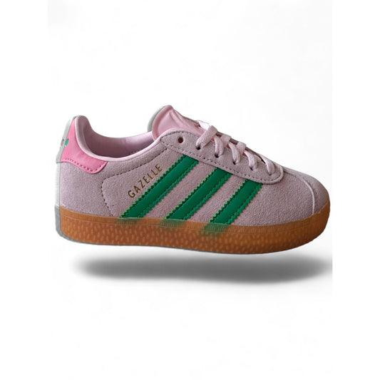 Sneakers-Adidas-Gazelle-C-JP7133-rosa-verde-beige-bambina-vista-laterale-laccio-classico-Scarpetteria-Gica-Trani