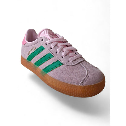 scarpe-da-ginnastica-Adidas-Gazelle-C-JP7133-rosa-verde-beige-bambina-vista-laterale-laccio-classico-Scarpetteria-Gica-Trani