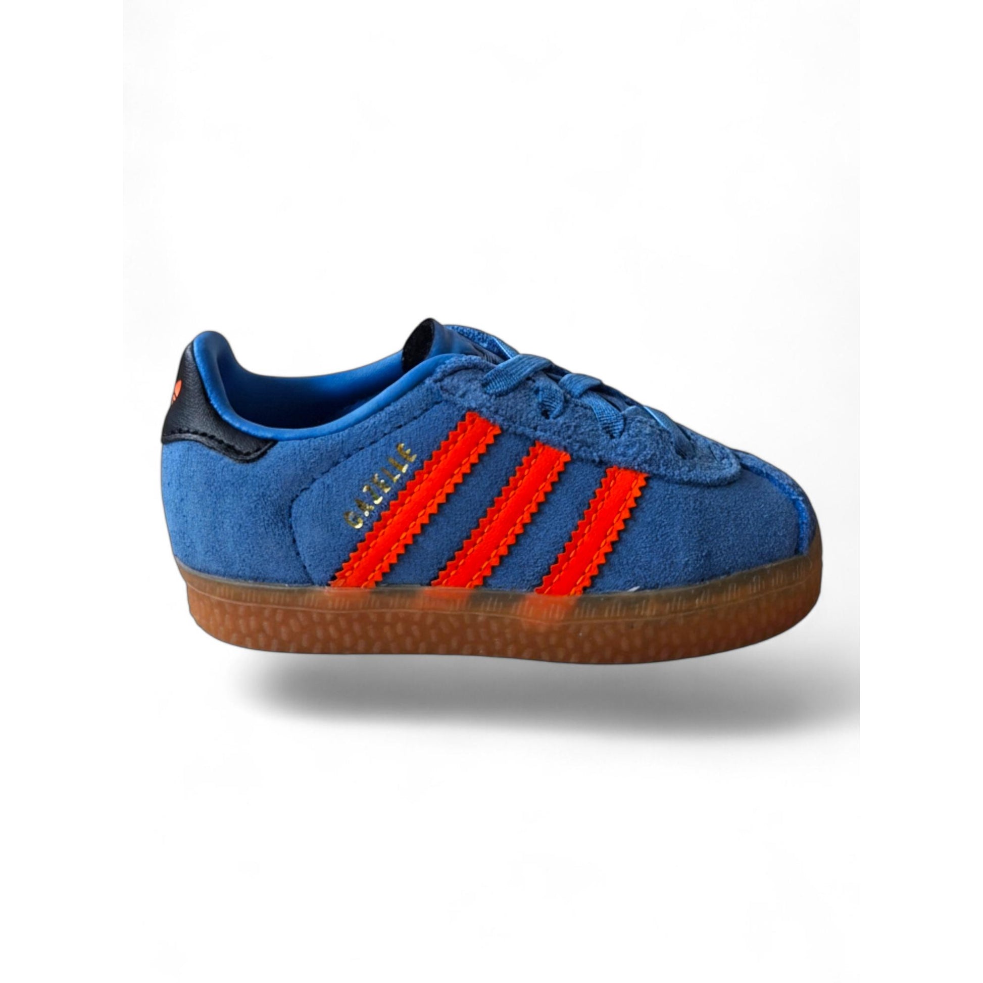 Sneakers-Adidas-Gazelle-CF-EL-I-JP7134-bluette-arancione-beige-bambino-vista-laterale-velcro-laccio-elastico-Scarpetteria-Gica-Trani