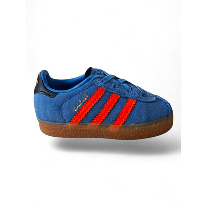 Sneakers-Adidas-Gazelle-CF-EL-I-JP7134-bluette-arancione-beige-bambino-vista-laterale-velcro-laccio-elastico-Scarpetteria-Gica-Trani