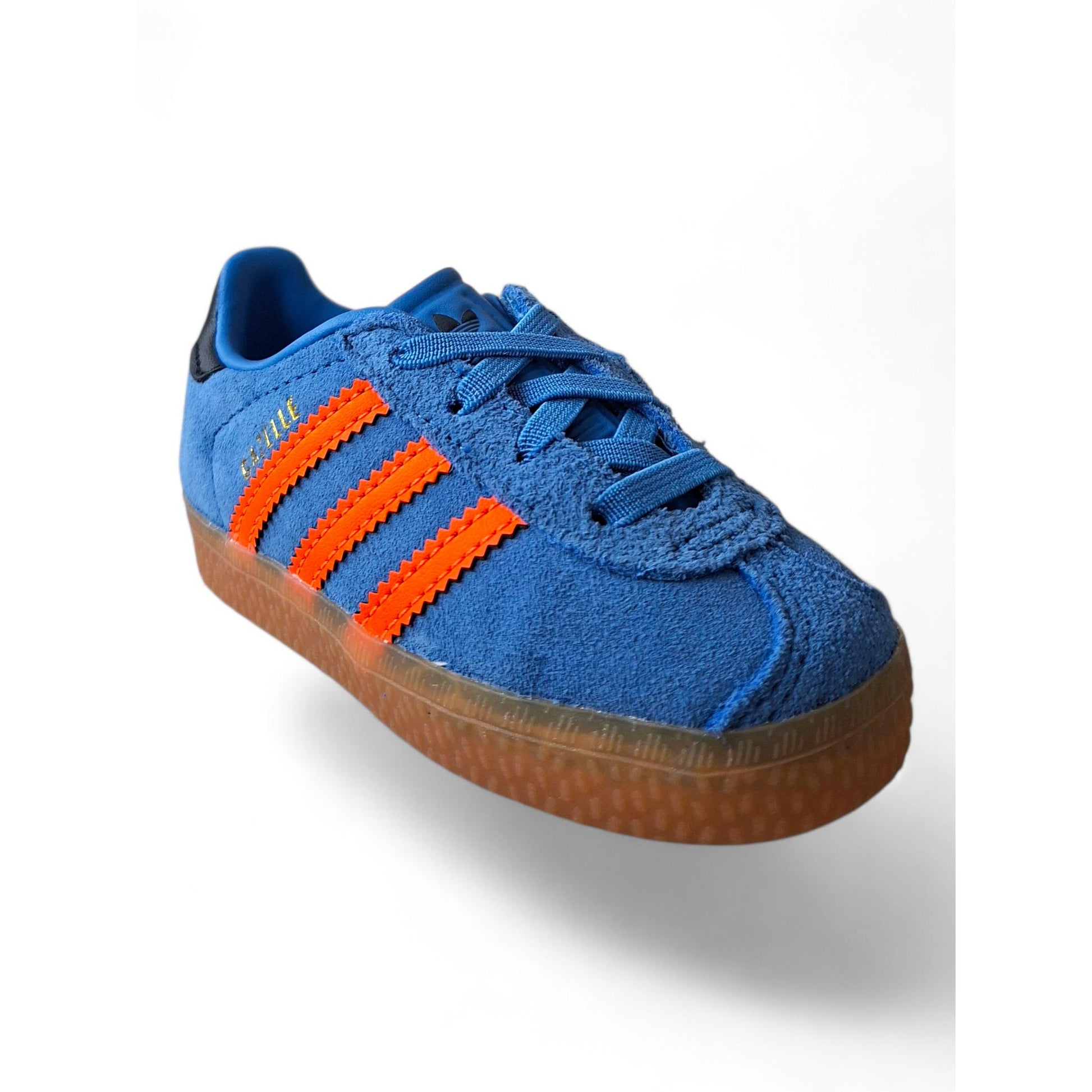 Scarpe-bambino-Adidas-Gazelle-CF-EL-I-bluette-arancione-dettaglio-tomaia-suede-premium-3-Strisce-Scarpetteria-Gica-Trani

