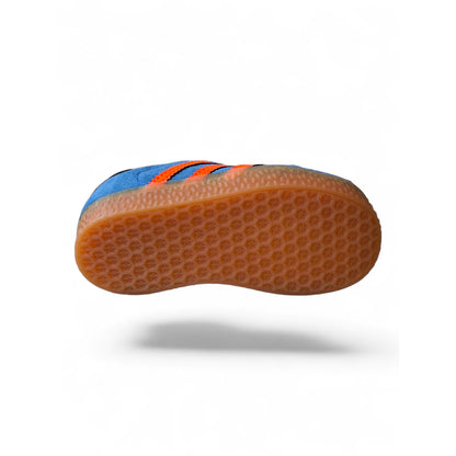 Scarpe-Adidas-Originals-Gazelle-Kids-unisex-bluette-arancione-beige-vista-posteriore-3-Strisce-Scarpetteria-Gica-Trani