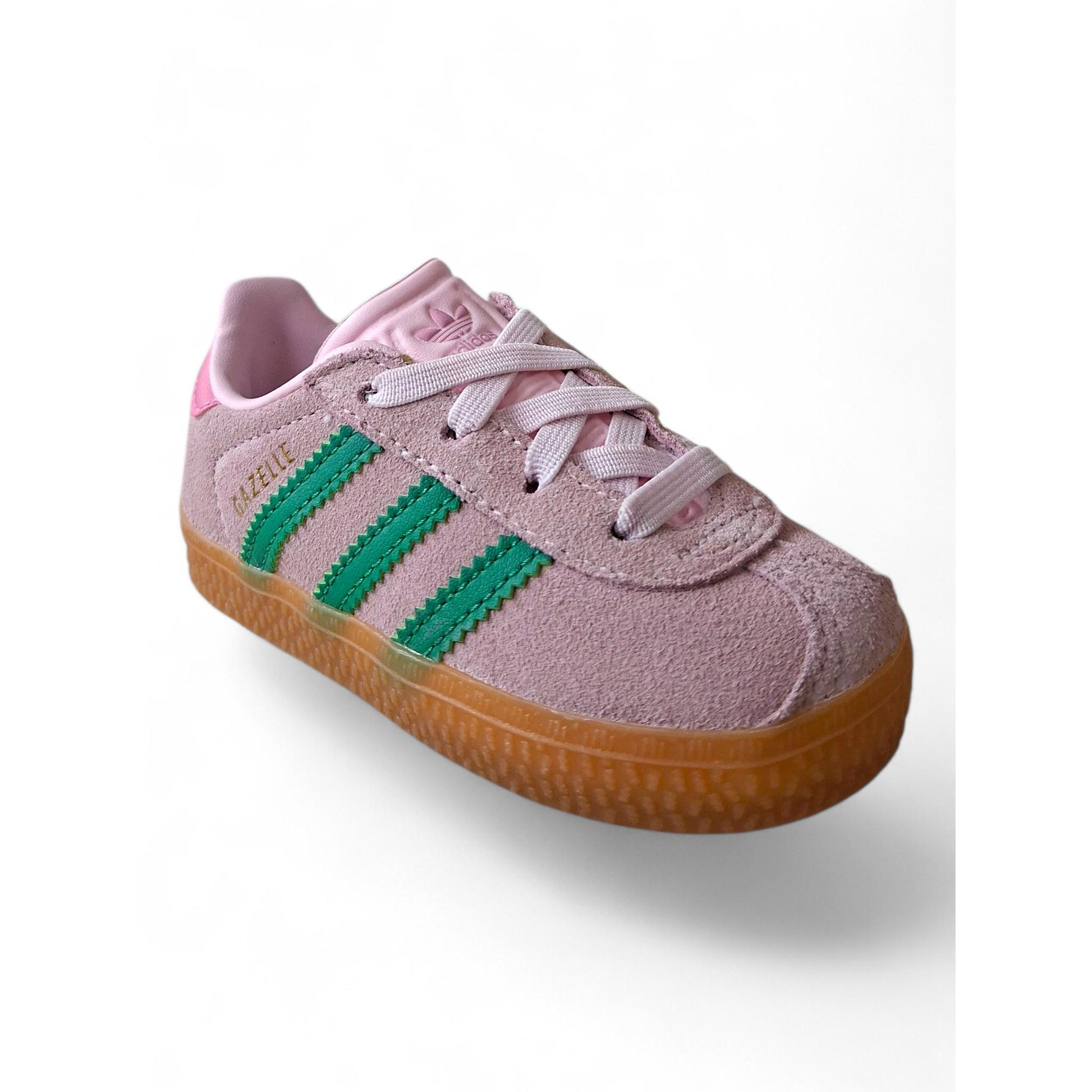 scarpa-da-ginnastica-Adidas-Gazelle-CF-EL-I-JP7138-rosa-verde-beige-bambina-vista-laterale-velcro-laccio-elastico-Scarpetteria-Gica-Trani