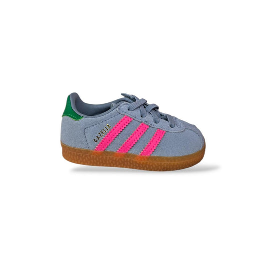 Sneakers-Adidas-Gazelle-Kids-IH6477-grigio-fuxia-verde-bambina-vista-laterale-velcro-Scarpetteria-Gica-Trani