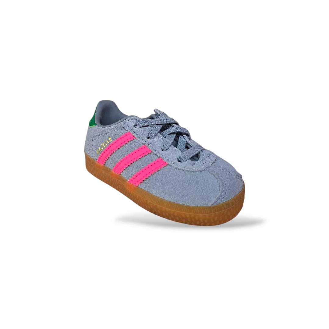 scarpe-da-ginnastica-Adidas-Gazelle-Kids-IH6477-grigio-fuxia-verde-bambina-vista-laterale-velcro-Scarpetteria-Gica-Trani