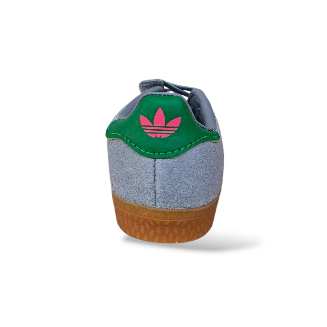 Adidas-Gazelle-Kids-kers-IH6477-grigio-fuxia-verde-bambina-vista-laterale-velcro-Scarpetteria-Gica-Trani