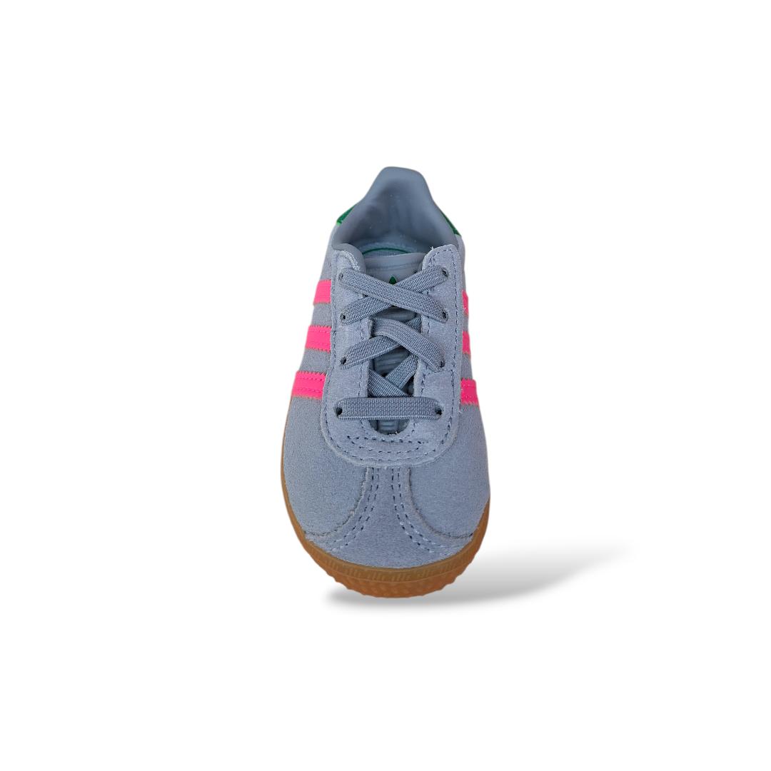 scarpe-bambina-Adidas-Gazelle-Kids-IH6477-grigio-fuxia-verde-bambina-vista-laterale-velcro-Scarpetteria-Gica-Trani