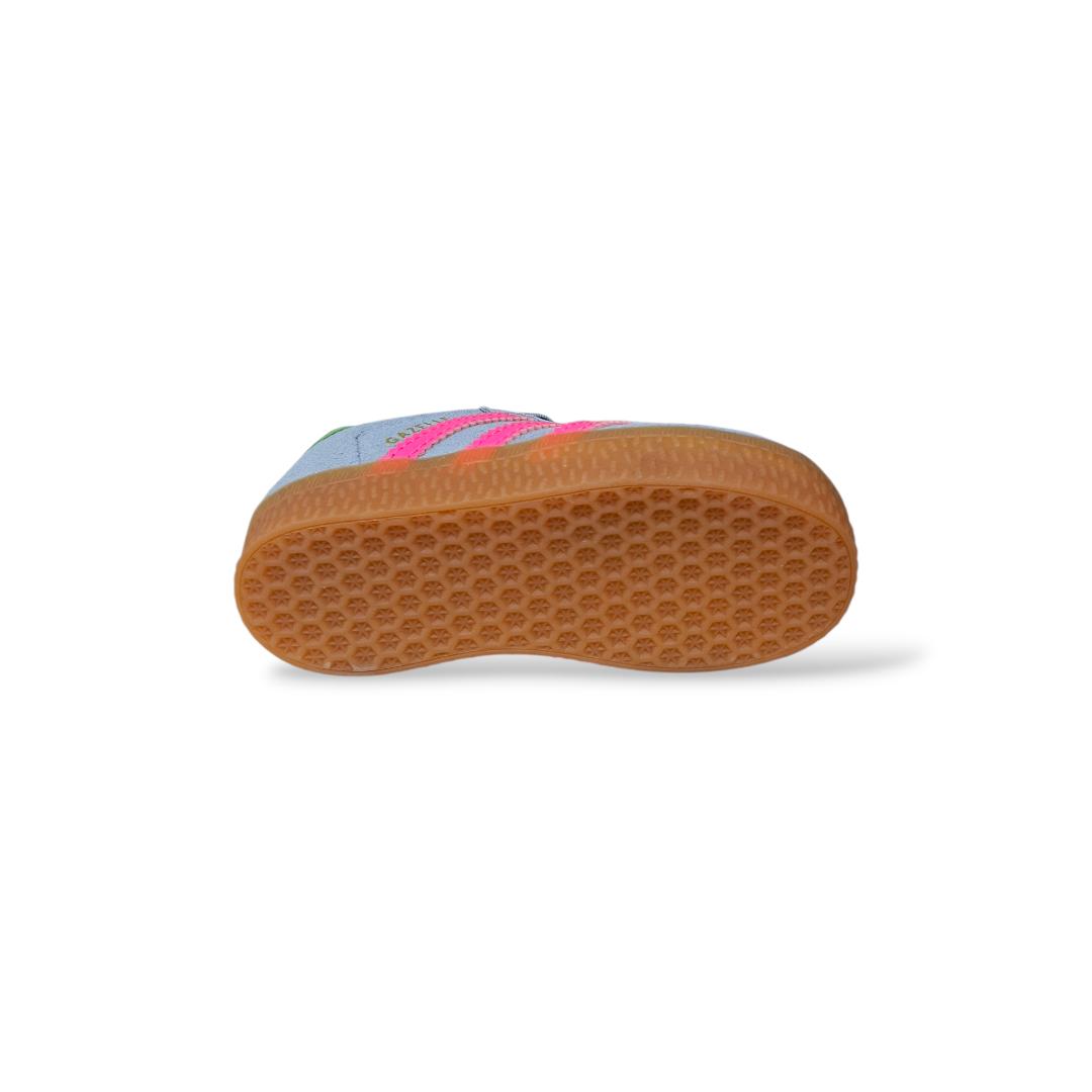 Gazelle-adidas-originals-Kids-IH6477-grigio-fuxia-verde-bambina-vista-laterale-velcro-Scarpetteria-Gica-Trani