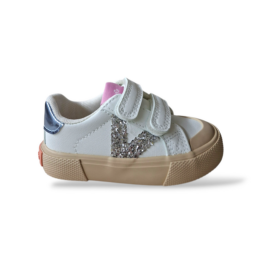 Sneakers bambina bianco pelle glitter rosa Victoria Tribu Scarpetteria Gica Trani
