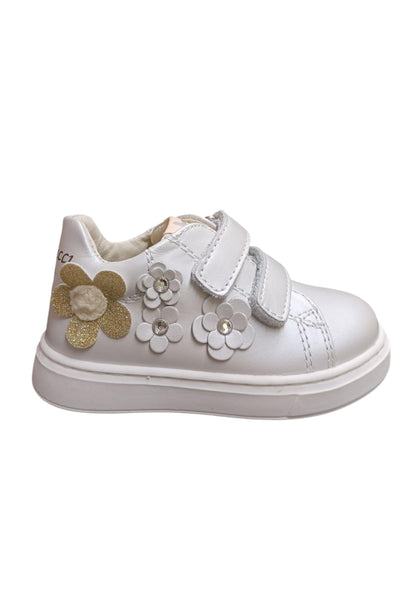 Sneakers primi passi bambina Balducci Cita bianco oro pelle - Eleganza luminosa con velcro