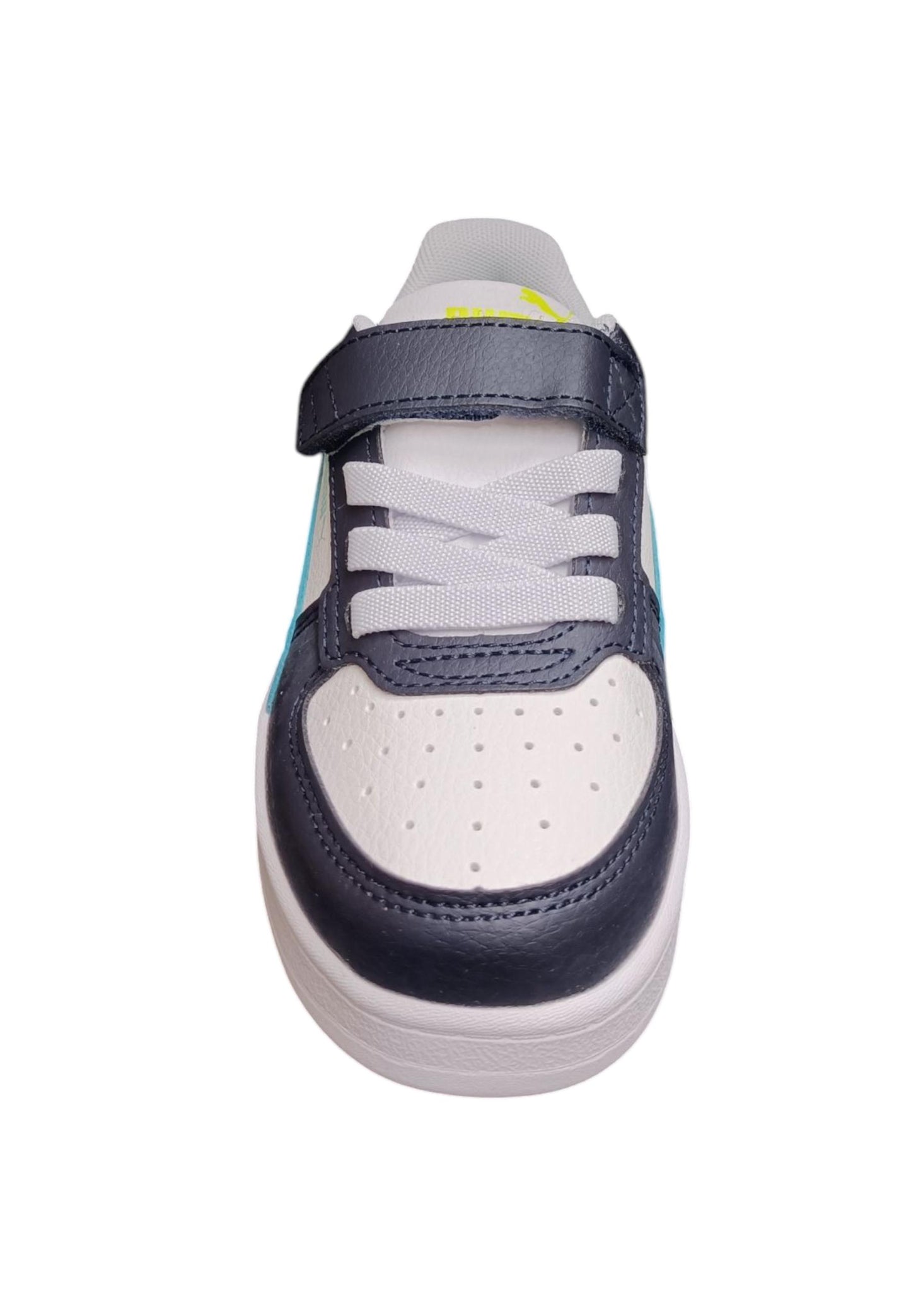 Scarpe sneakers Bambini e ragazzi PUMA CAVEN  bianco-azzurro-nero-giallo laccio elastico e velcro