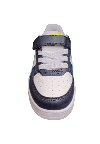 Scarpe sneakers Bambini e ragazzi PUMA CAVEN  bianco-azzurro-nero-giallo laccio elastico e velcro