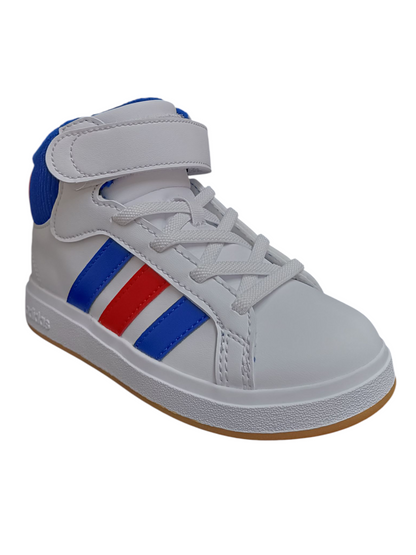Scarpe snekears Bambini e ragazzi adidas GRAND COURT  bianco-rosso-blue laccio elastico e velcro