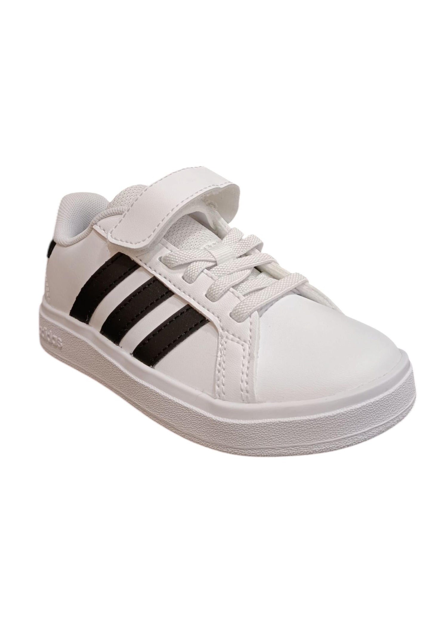 Scarpe sneakers Bambini e ragazzi adidas GRAND COURT  bianco-nero laccio elastico e velcro