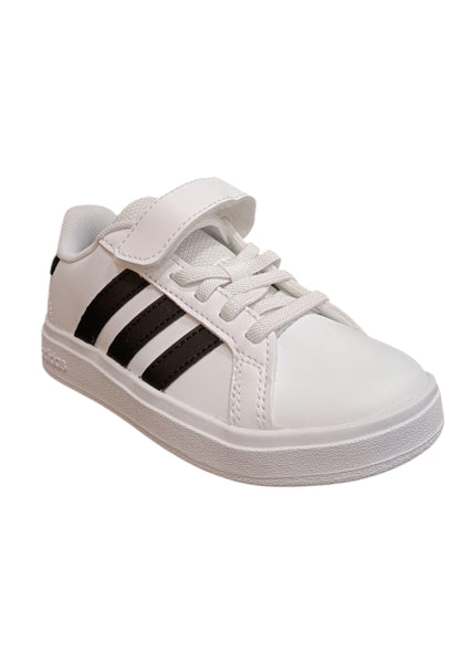Scarpe sneakers Bambini e ragazzi adidas GRAND COURT  bianco-nero laccio elastico e velcro