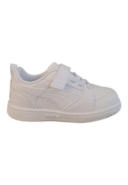 Scarpe sneakers Unisex bambini PUMA REBOUND  bianco-nero-blue laccio elastico e velcro