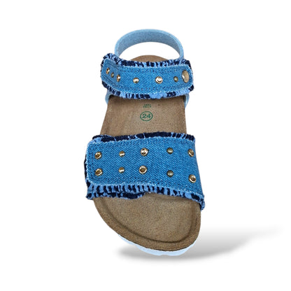 Sandalo Bio Sughero Bambine e Ragazze Grunland Junior Luce Jeans – Velcro Sottopiede Sughero EVA