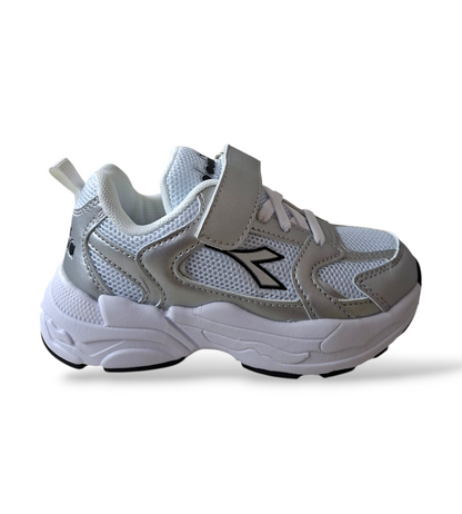 Diadora Alley – Sneakers Bambino Grigio Metal Bianco | Scamosciato e Velcro | Taglie 28-35