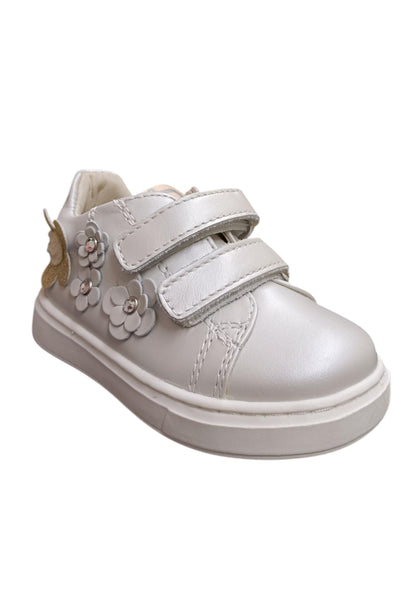 Sneakers primi passi bambina Balducci Cita bianco oro pelle - Eleganza luminosa con velcro