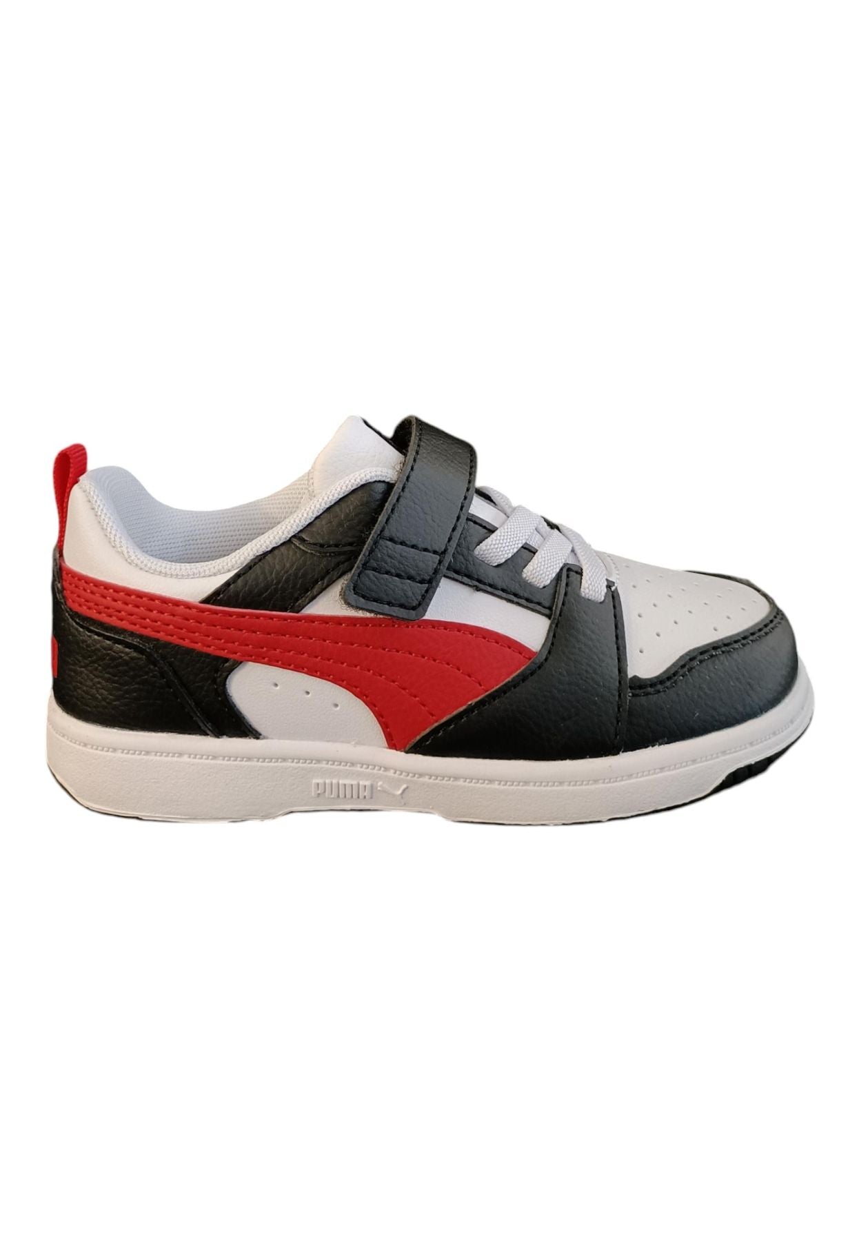 Scarpe sneakers Unisex bambini PUMA REBOUND  bianco-nero-blue laccio elastico e velcro